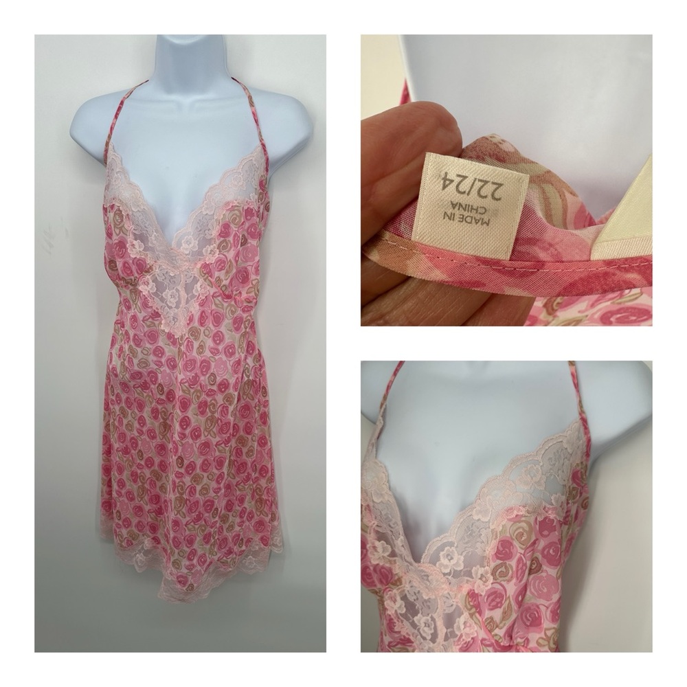 Vintage 90s Avenue Body  Dynasty Expressions Pink Rose Floral Nightgown Chemise‎